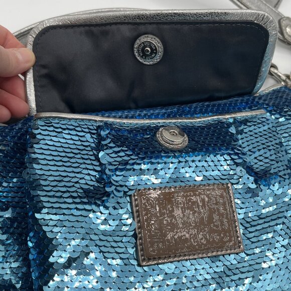 RARE Coach Poppy Turquoise Sequin Spotlight 2-Way Shoulder Bag Handbag - Picture 6 of 12